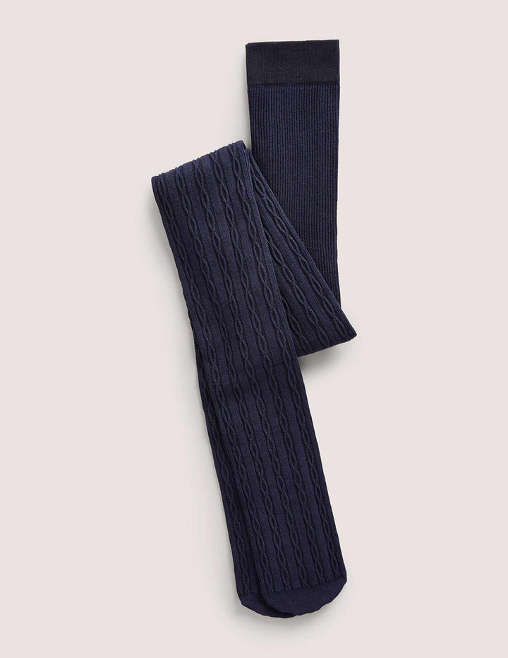 Strumpfhose mit Zopfstrickmuster-Marineblau
