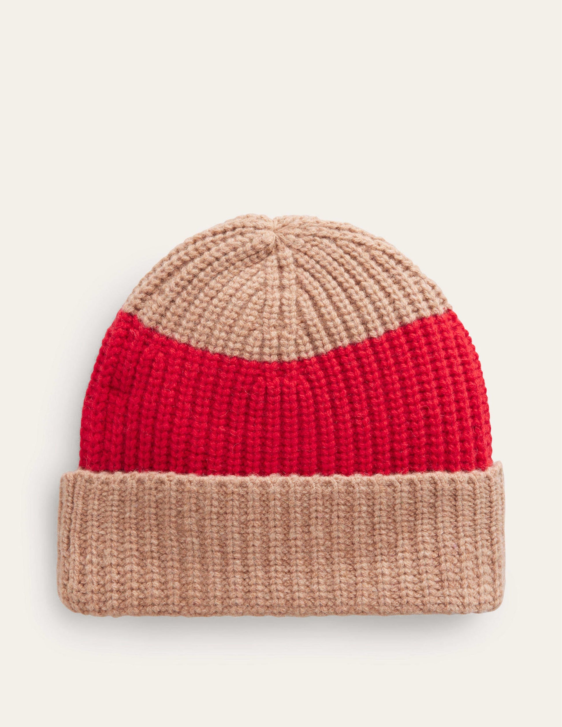 Beanie mit Blockfarben-Leuchtendes Rot/ Kamelbraun-2