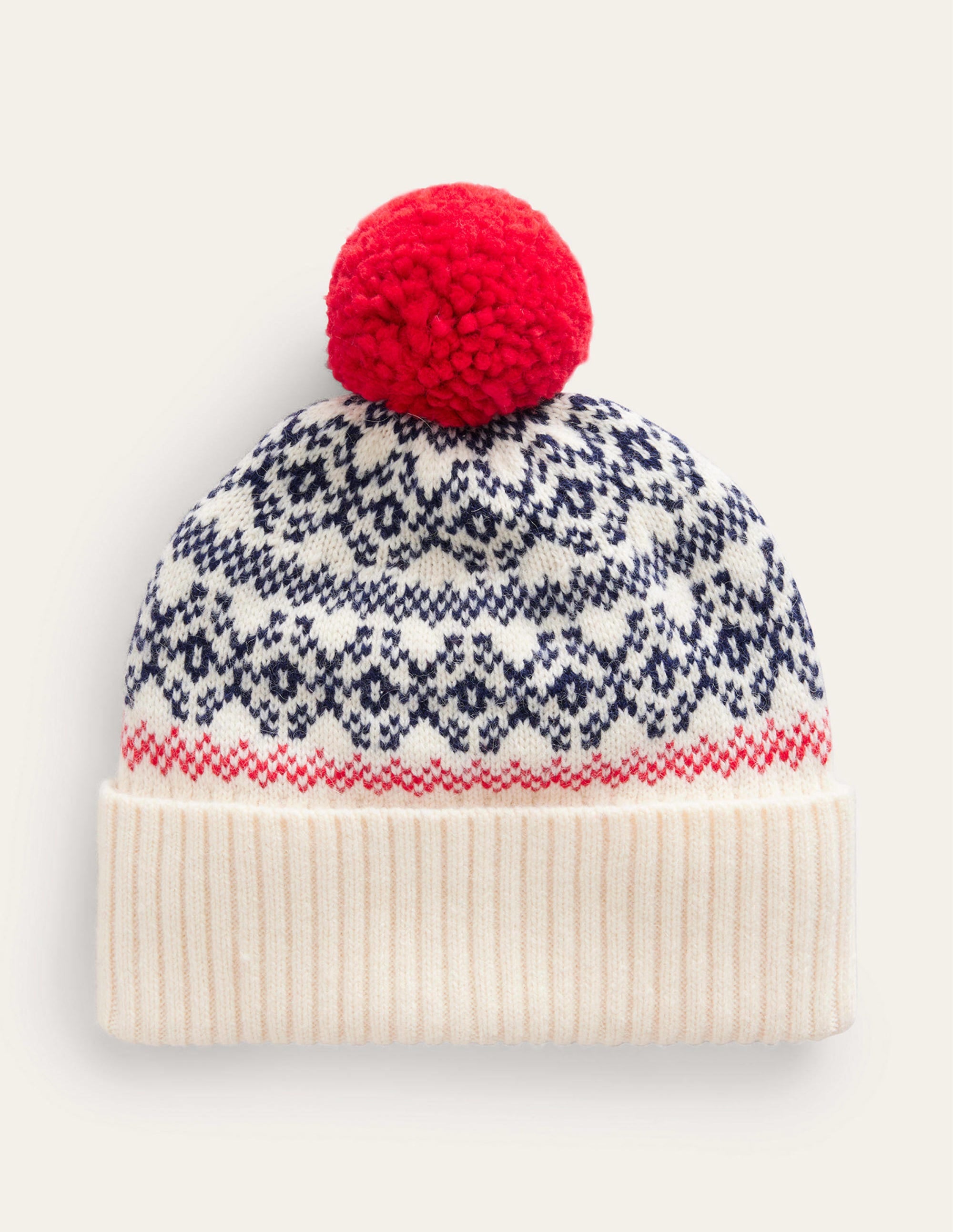 Bonnet en laine motif jacquard-Motif jacquard bleu marine/avoine - Image 2