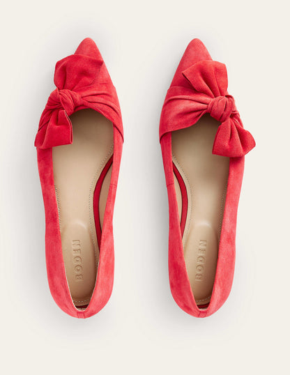 Ballerinas mit Schleife-Leuchtendes Rot Veloursleder-5