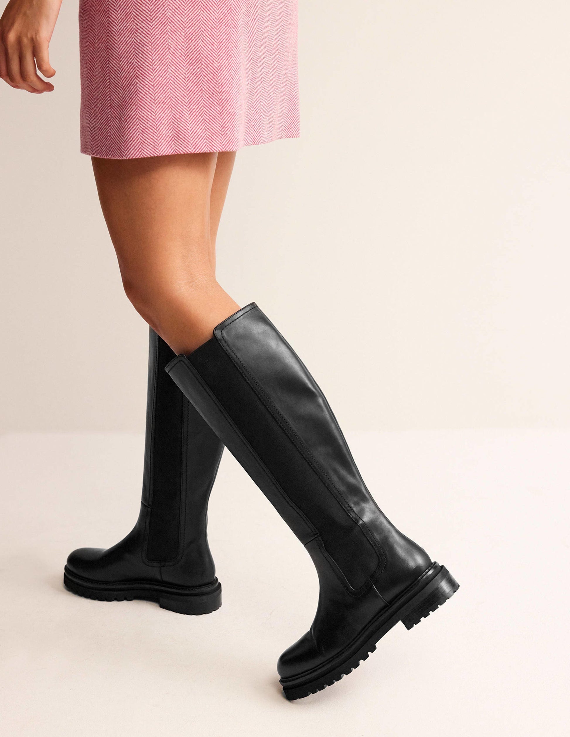 Bottes chelsea hauteur genou-Cuir noir-1