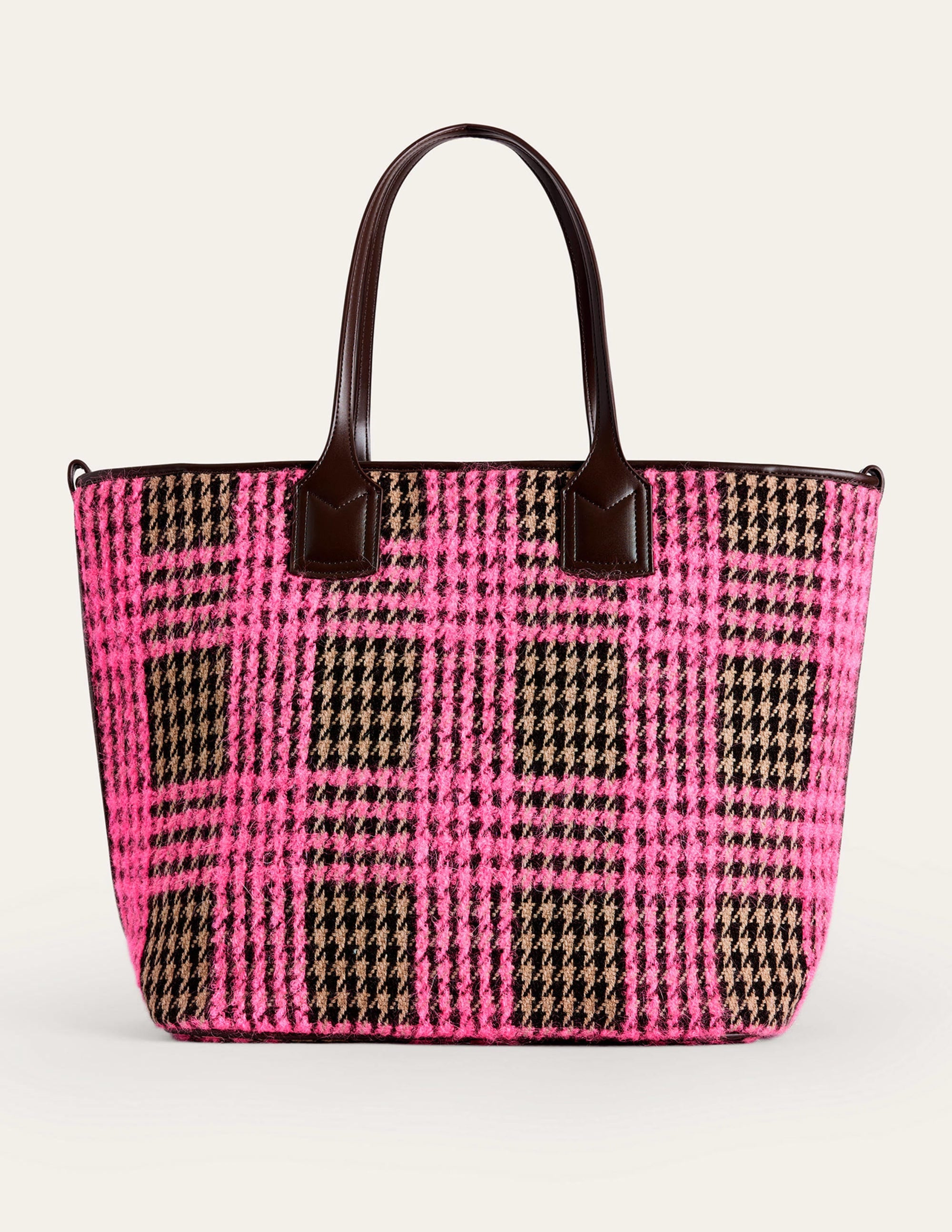 Sac cabas trapèze en laine-Carreaux bouclé rose - Image 2
