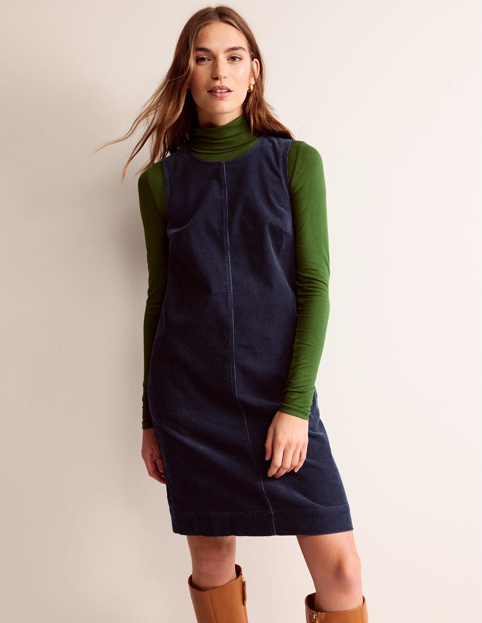 Robe droite Evie en velours côtelé-Bleu marine - Image 1