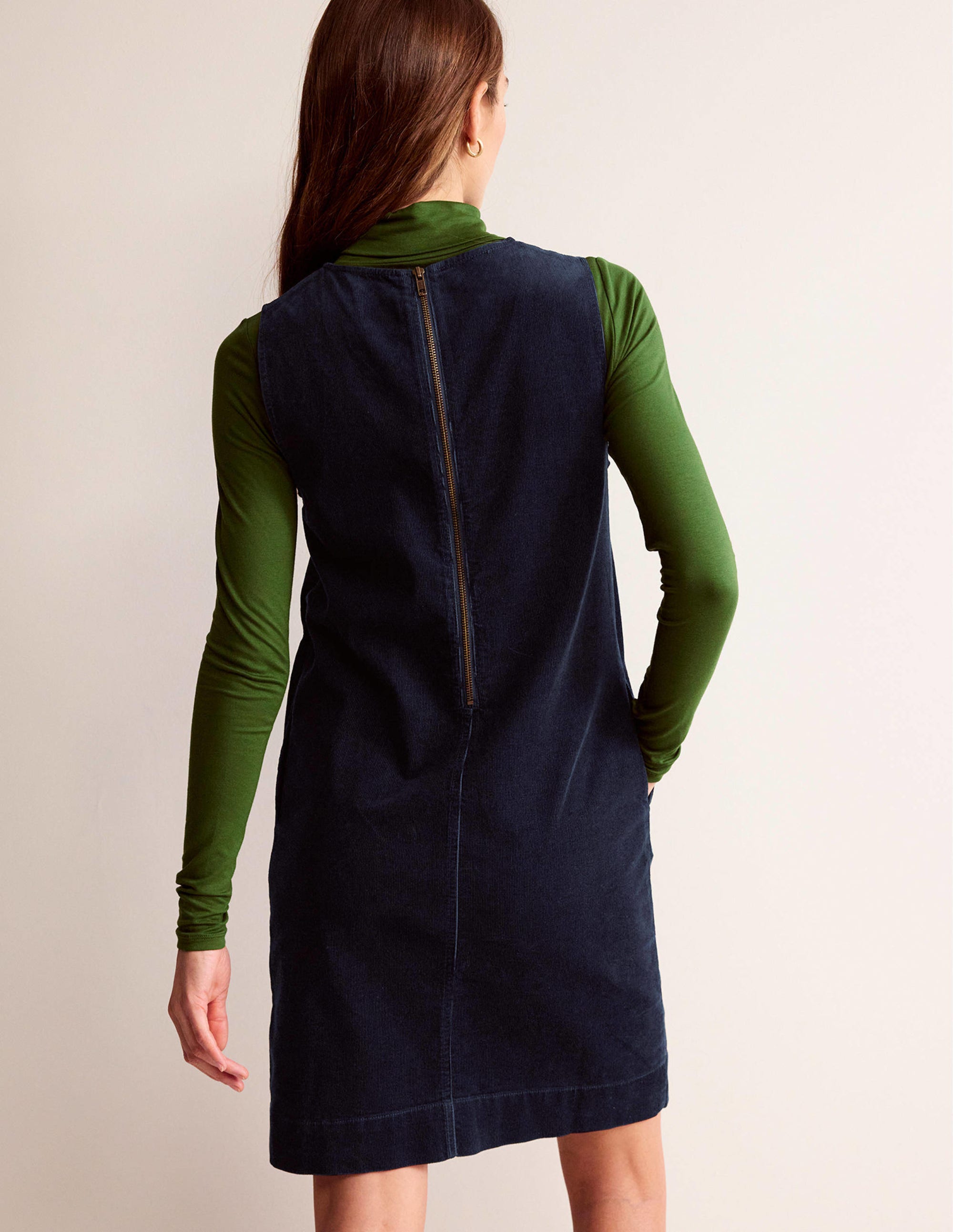 Robe droite Evie en velours côtelé-Bleu marine - Image 3