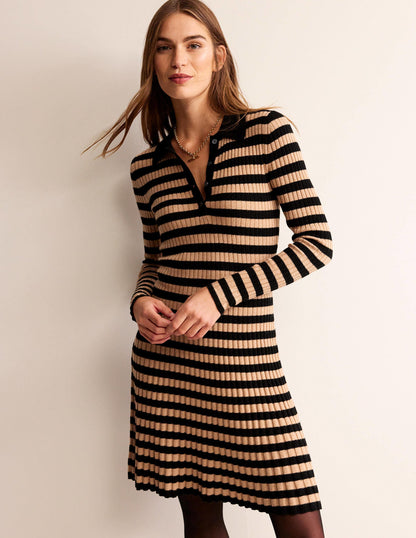 Minikleid mit Kragen-Schwarz und Kamelbraun-2