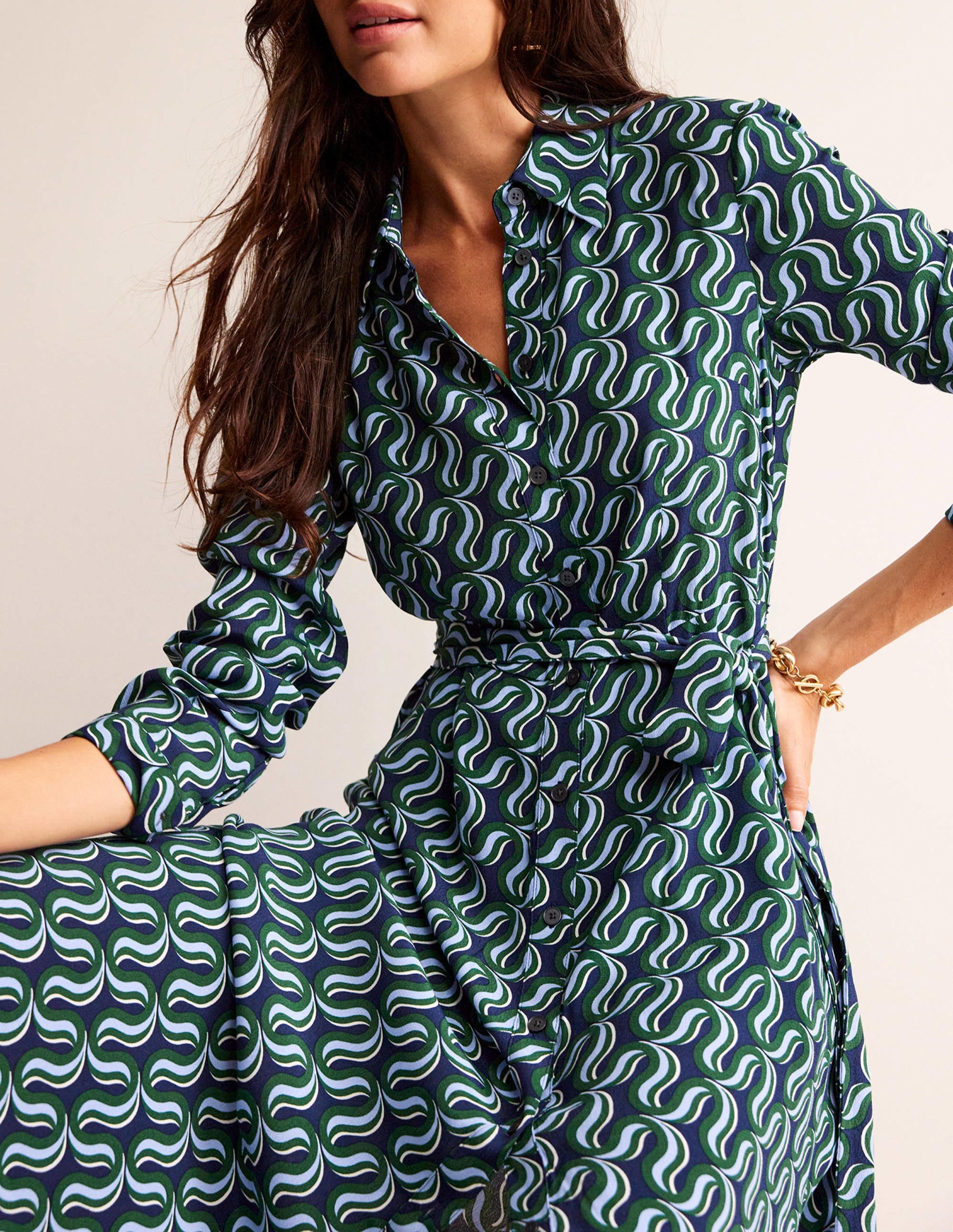 Robe-chemise midi Kate-Vert amazonien, motif Ribbon Wave - Image 2