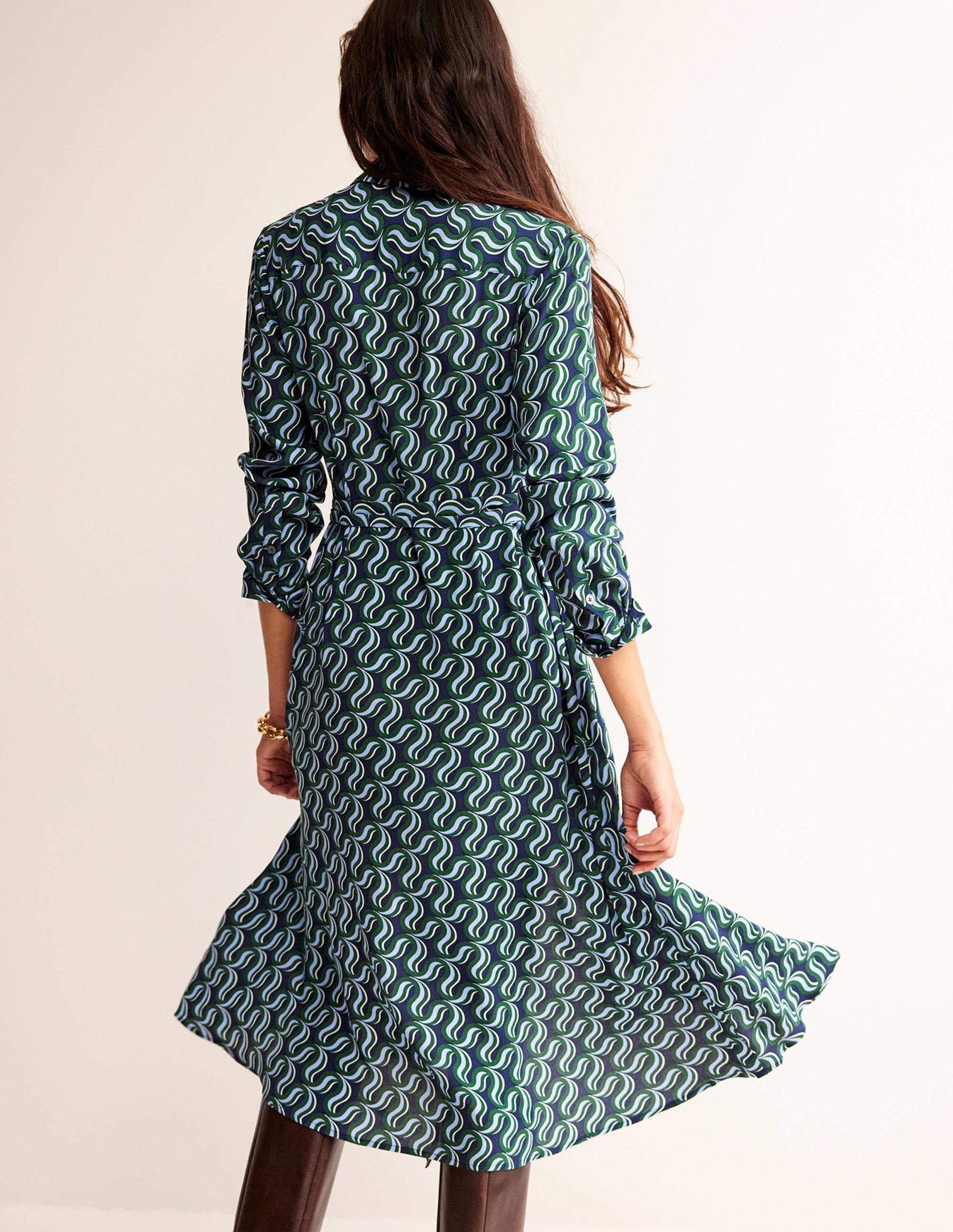Robe-chemise midi Kate-Vert amazonien, motif Ribbon Wave-3