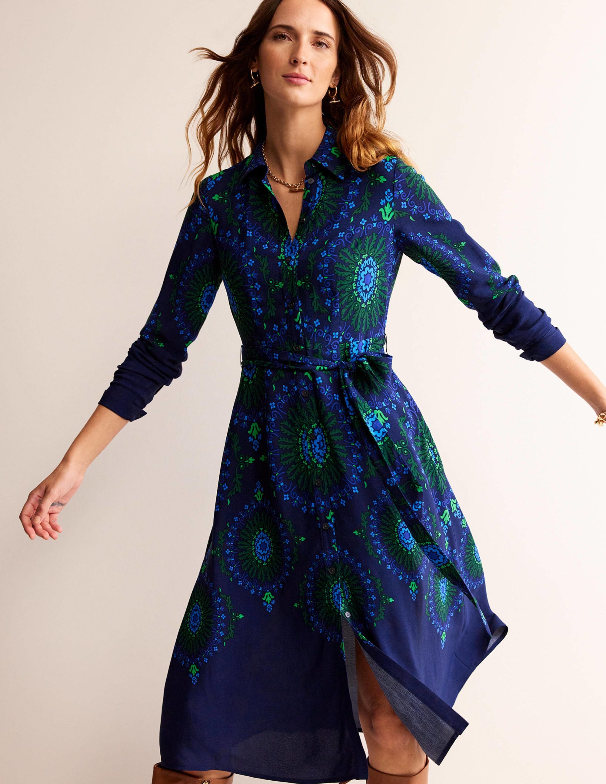 Kate Midi-Hemdblusenkleid-Französisches Marineblau, Artizian Geo - Image 1