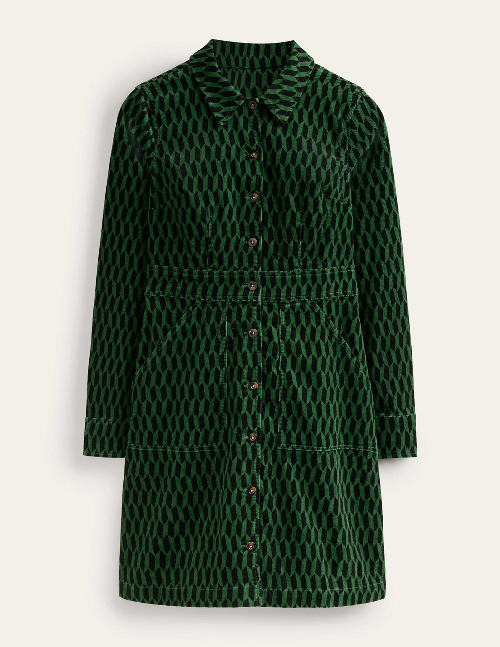 Robe-chemise Flora en velours côtelé-Vert amazonien, motif Block Tile-6