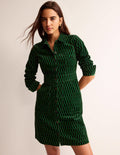 Robe-chemise Flora en velours côtelé-Vert amazonien, motif Block Tile