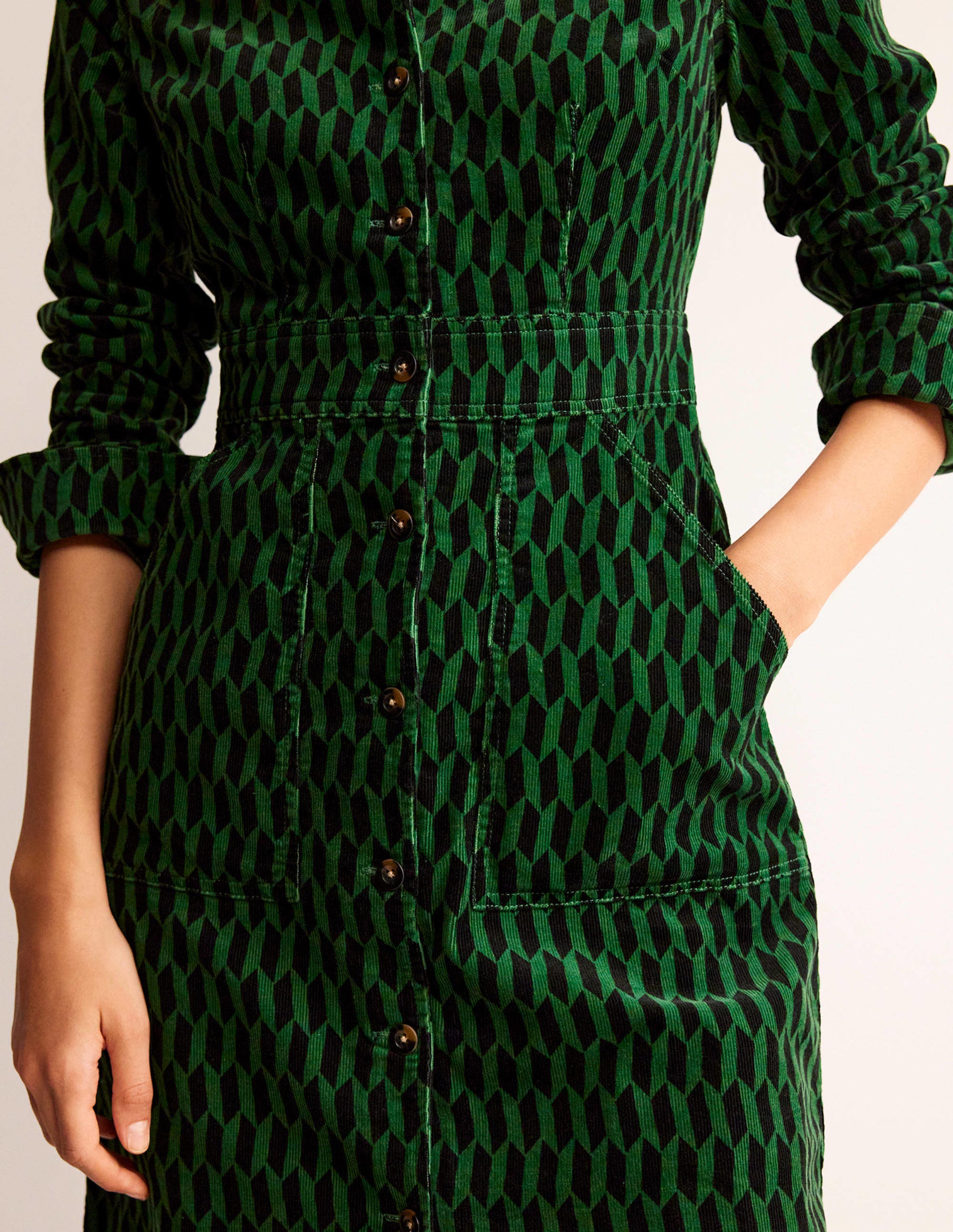 Robe-chemise Flora en velours côtelé-Vert amazonien, motif Block Tile - Image 2