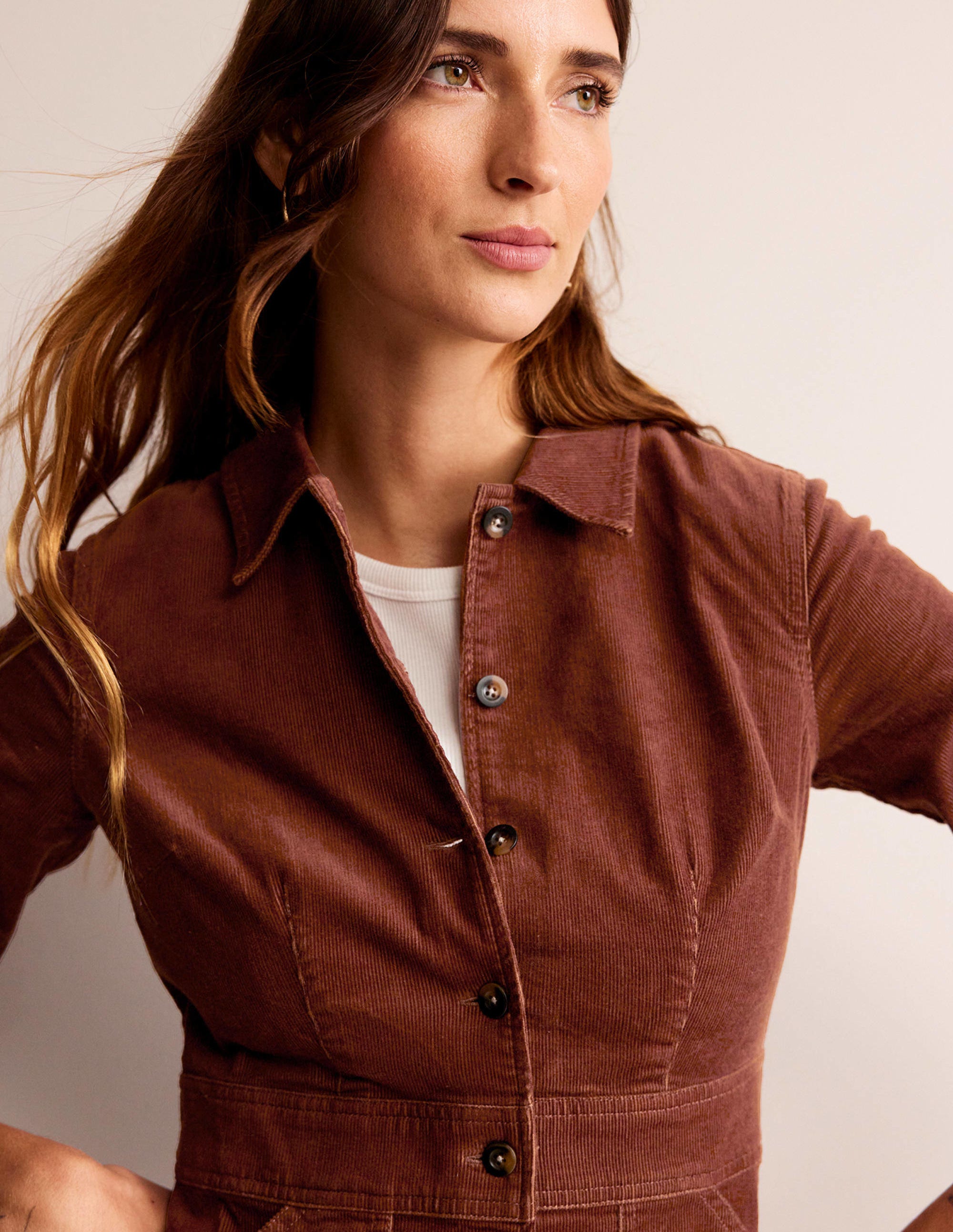 Robe-chemise Flora en velours côtelé-Chocolat - Image 2