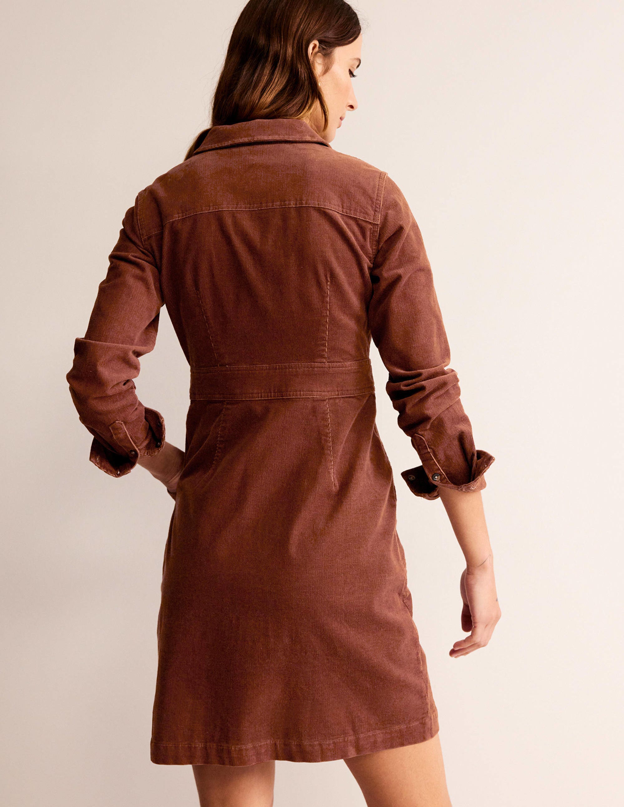 Robe-chemise Flora en velours côtelé-Chocolat - Image 3