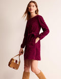 Robe Harriet en velours côtelé-Rouge canneberge profond, motif Pome Sprig