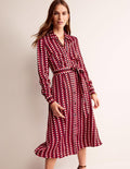 Kate Satin Shirt Dress-Hot Pepper, Chevron Geo