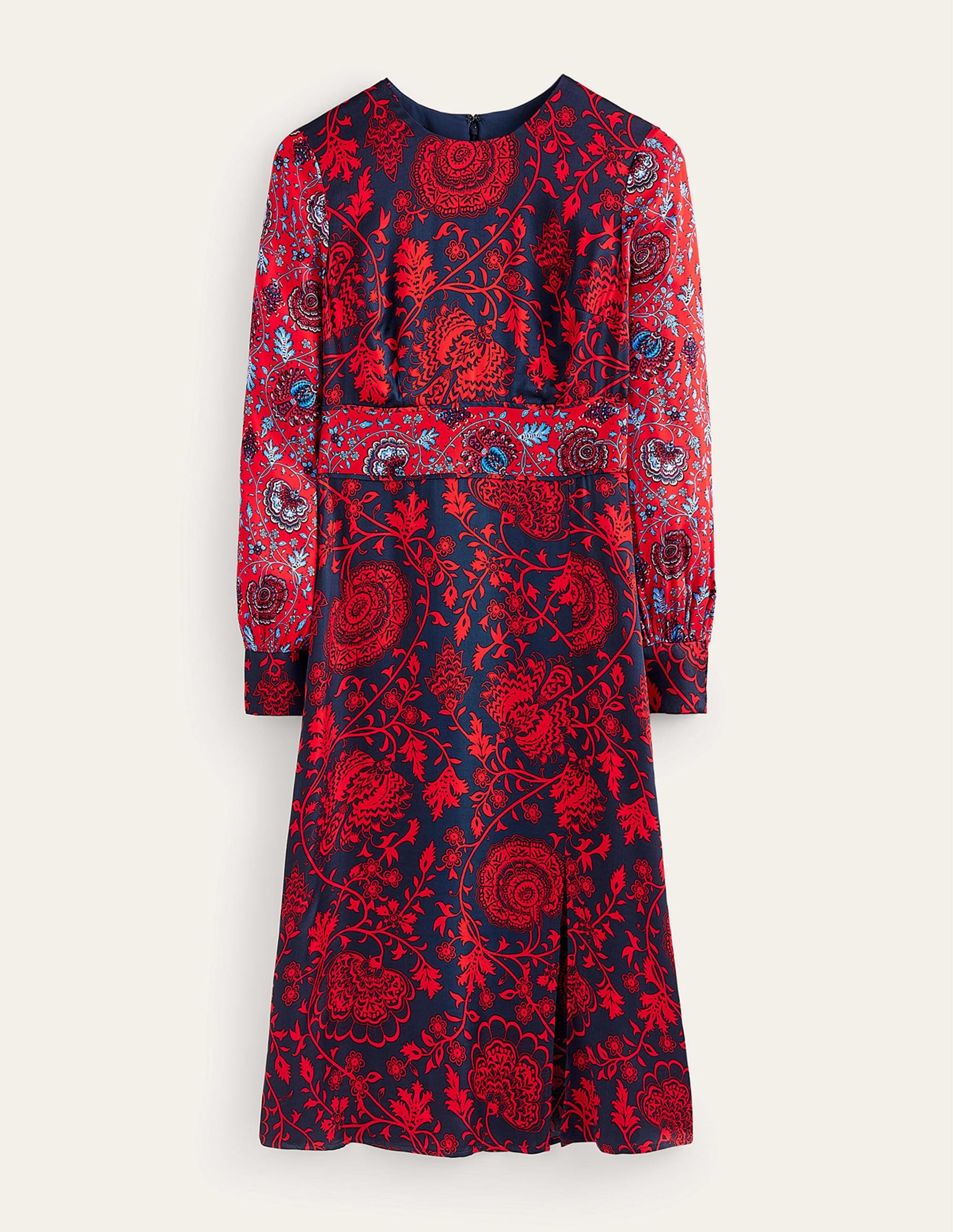 Robe midi à détails passepoilés-Bleu marine, motif Gardenia - Image 6