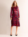 Robe midi à détails passepoilés-Bleu marine, motif Gardenia
