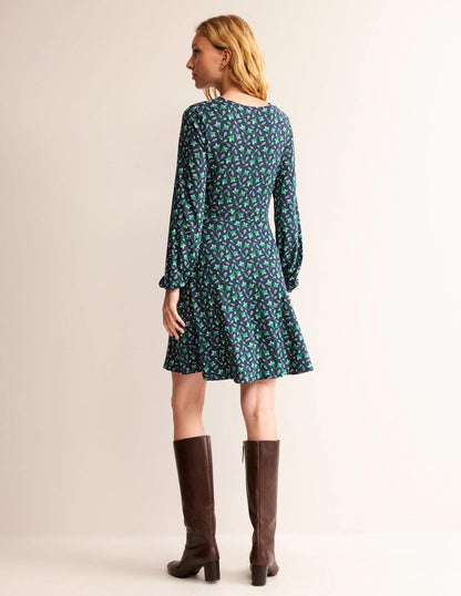 Willow Jersey-Kleid-Französisches Marineblau, Tulpenknospe-5