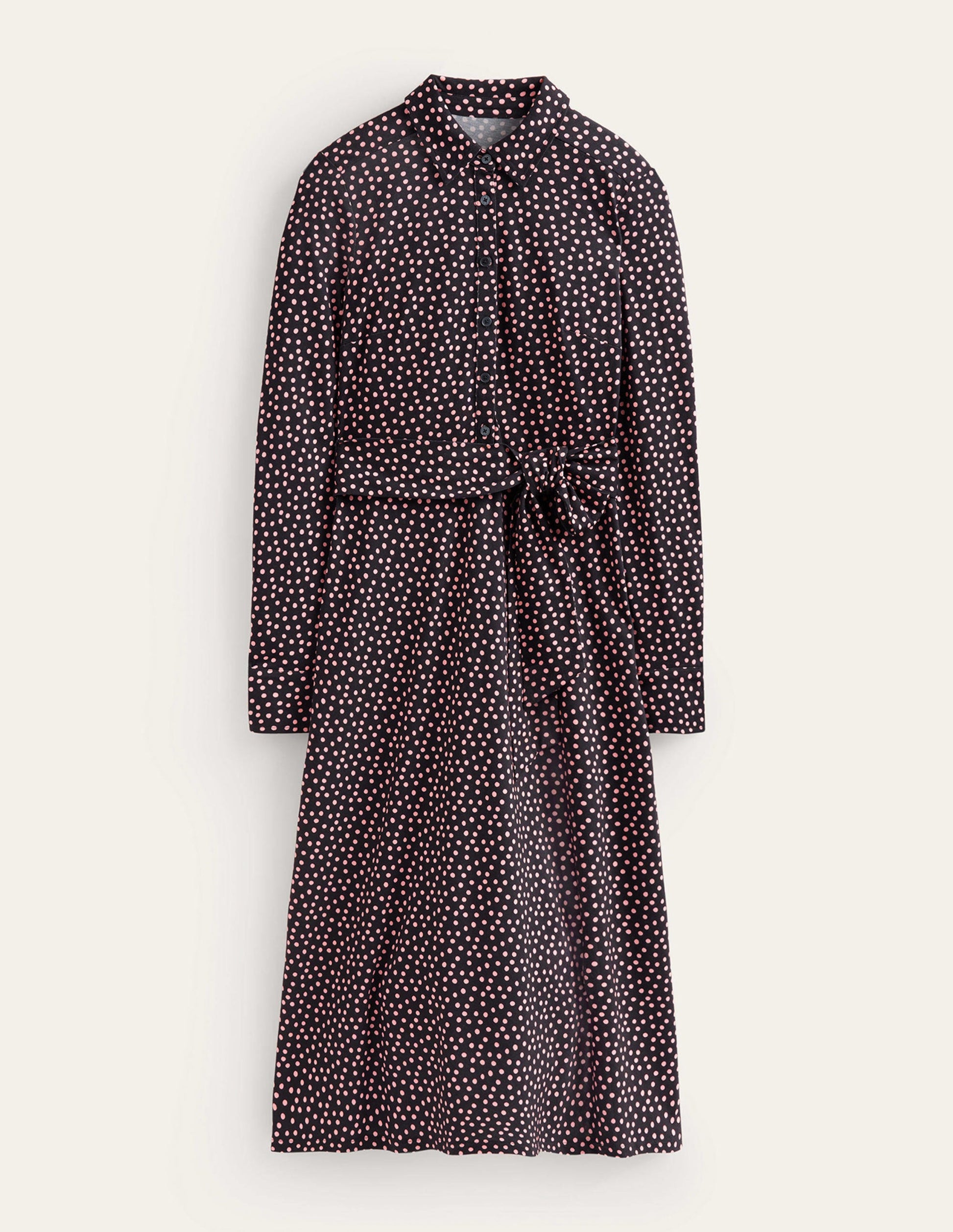 Robe-chemise midi Laura en jersey-Noir, motif pois abstrait-5