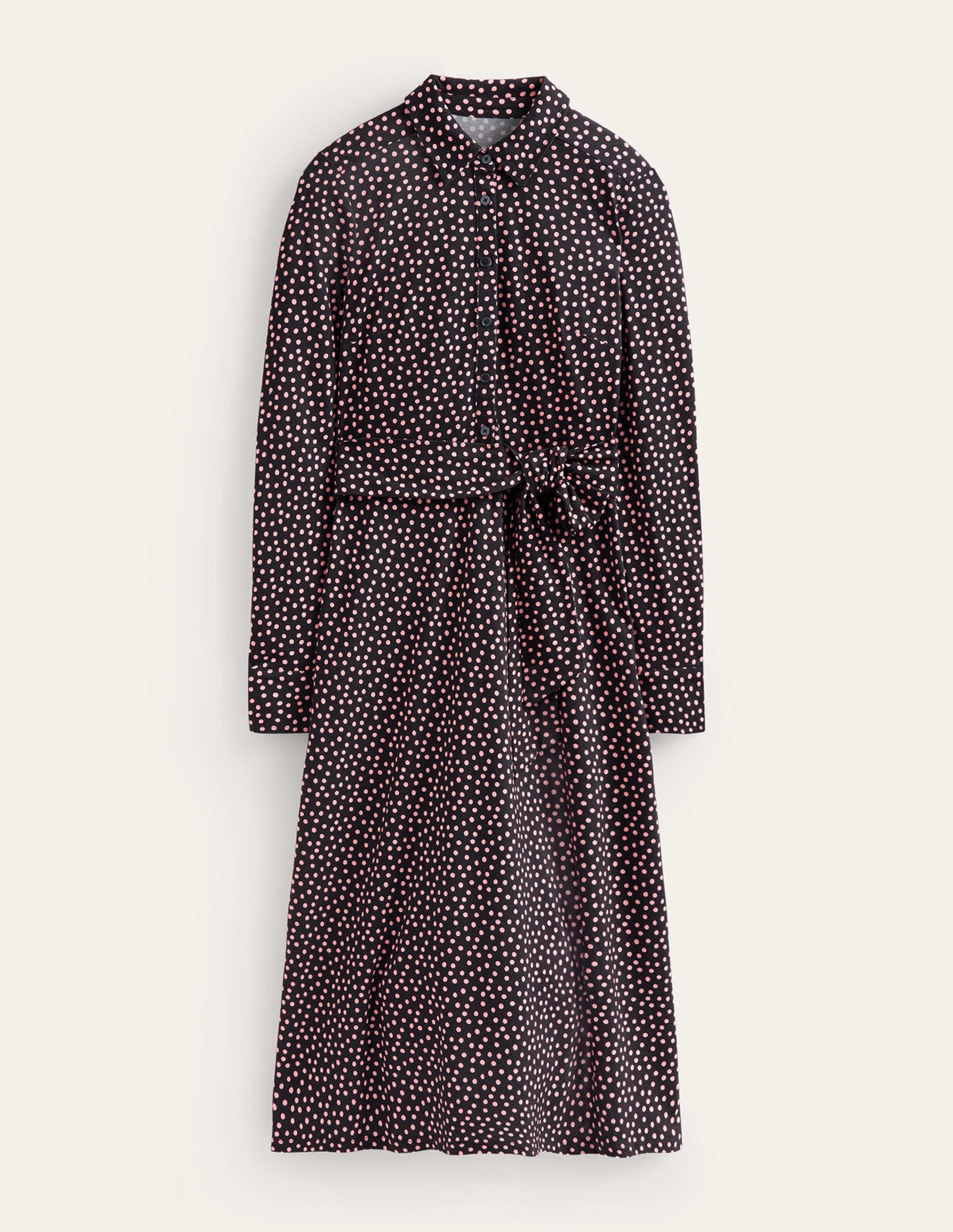 Robe-chemise midi Laura en jersey-Noir, motif pois abstrait - Image 5