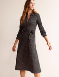 Robe-chemise midi Laura en jersey-Noir, motif pois abstrait