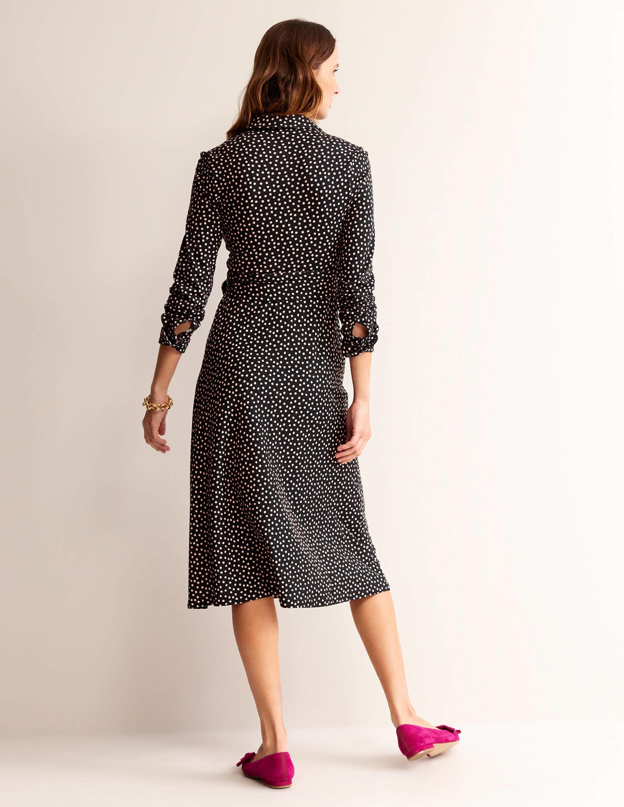 Robe-chemise midi Laura en jersey-Noir, motif pois abstrait - Image 3