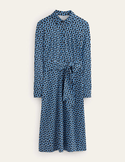 Laura Midi-Hemdblusenkleid aus Jersey-Azurblau, Geo-Kette-7