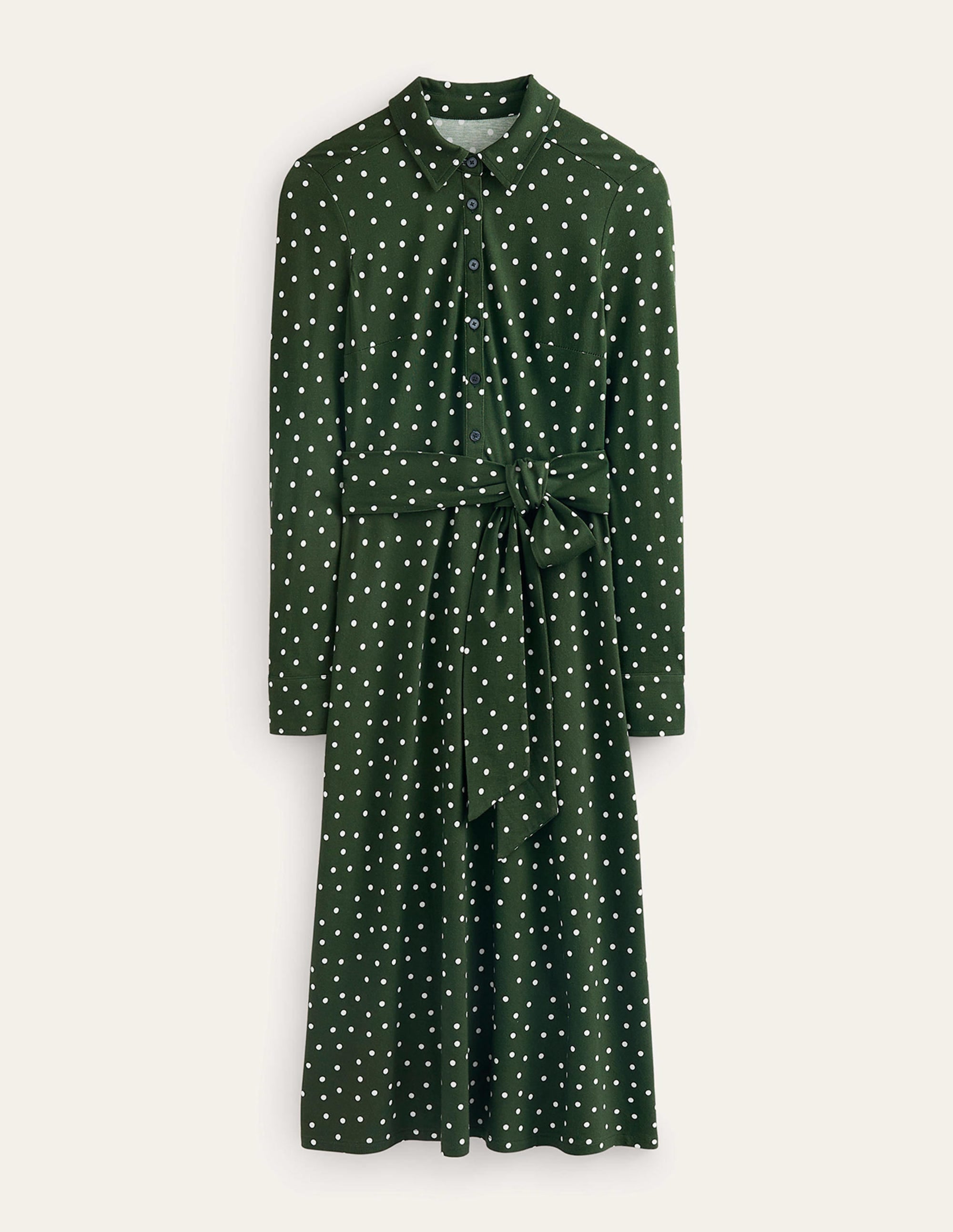 Laura Midi-Hemdblusenkleid aus Jersey-Dunkles Smaragdgrün, Spaced Dot - Image 10