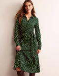 Laura Midi-Hemdblusenkleid aus Jersey-Dunkles Smaragdgrün, Spaced Dot