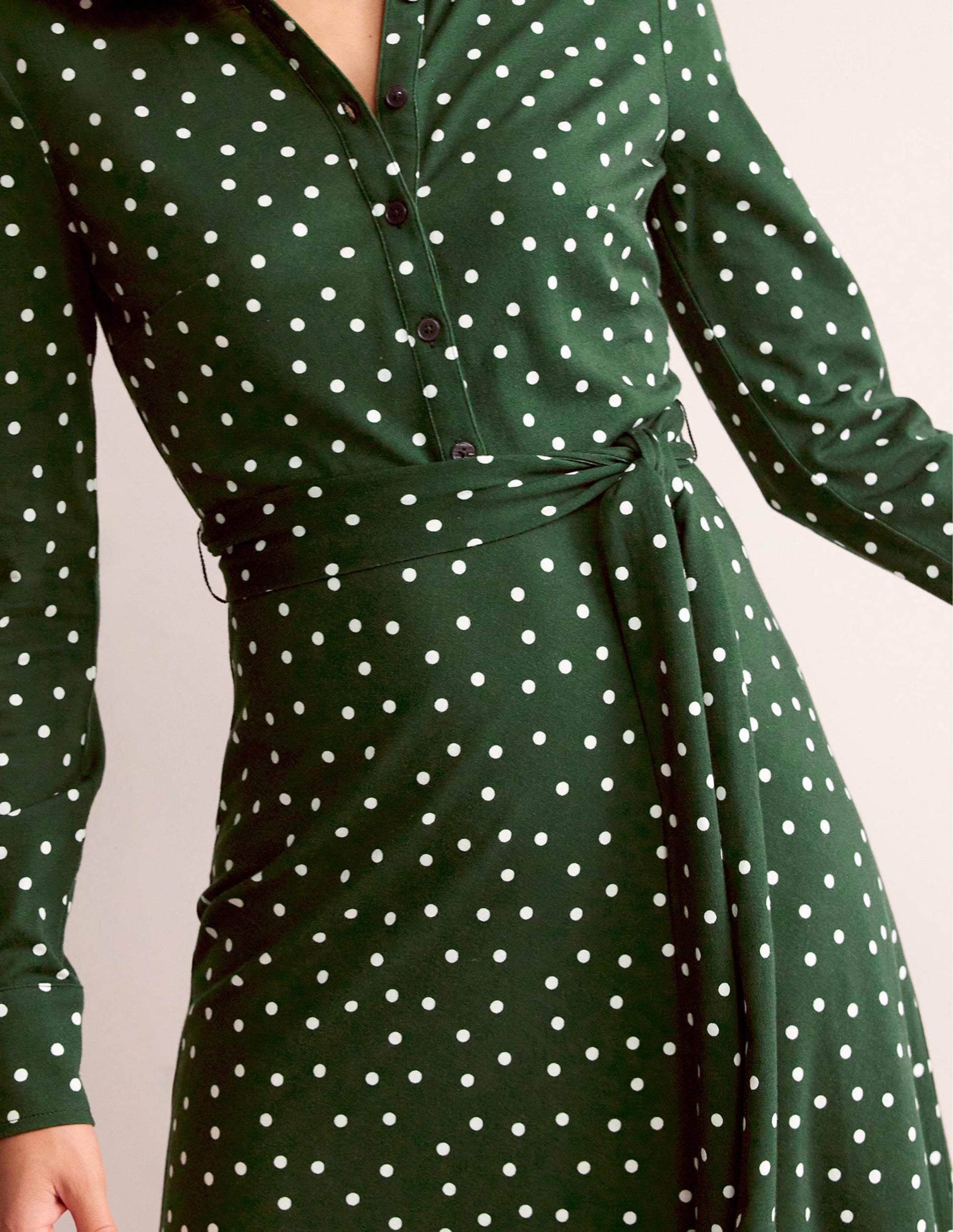 Laura Midi-Hemdblusenkleid aus Jersey-Dunkles Smaragdgrün, Spaced Dot-2
