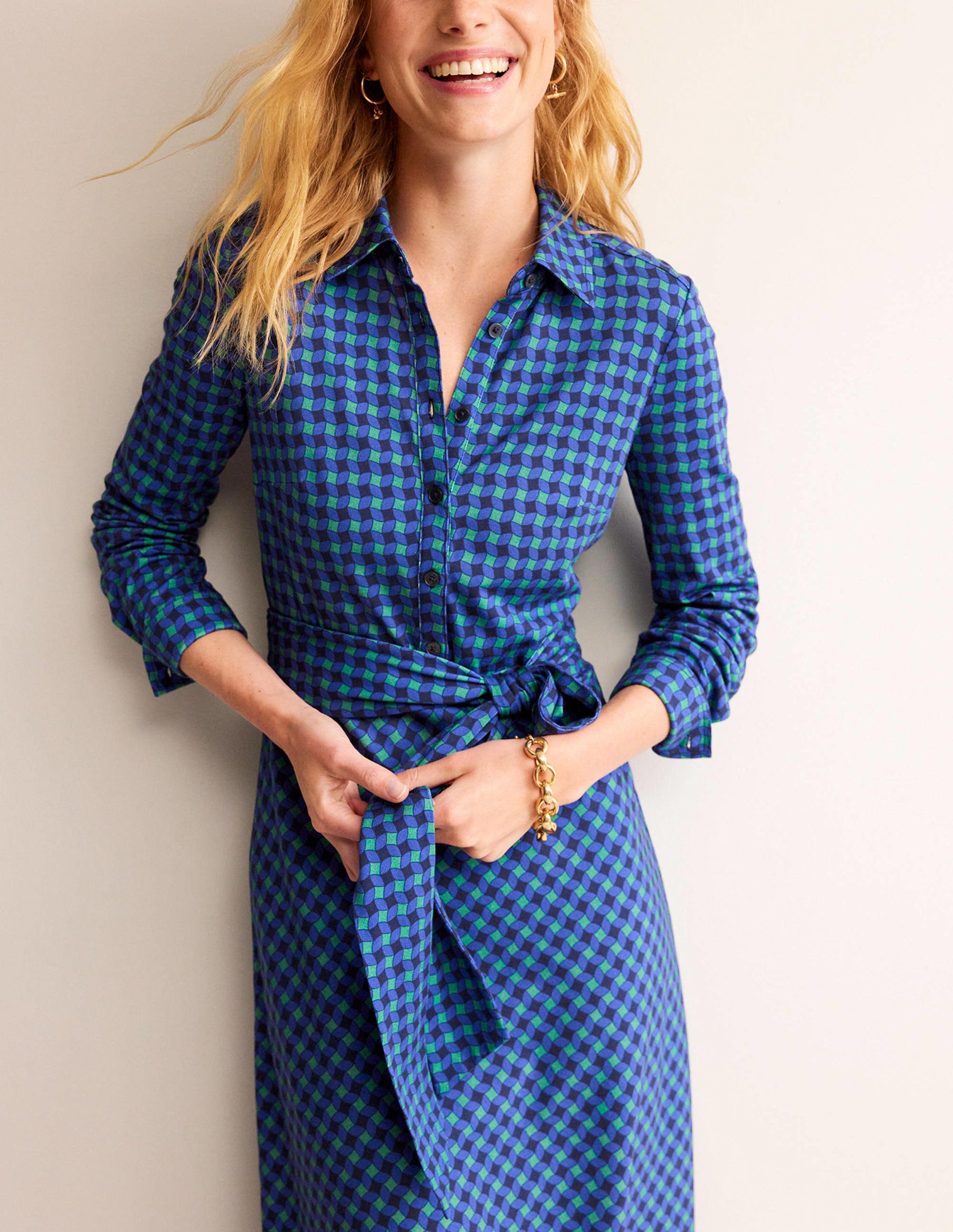 Robe-chemise midi Laura en jersey-Vert, motif Abstract Diamond-2