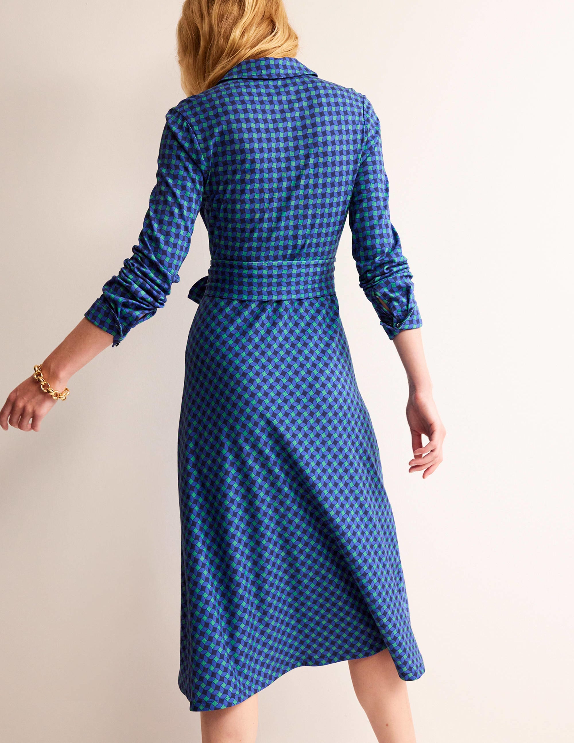 Robe-chemise midi Laura en jersey-Vert, motif Abstract Diamond - Image 3