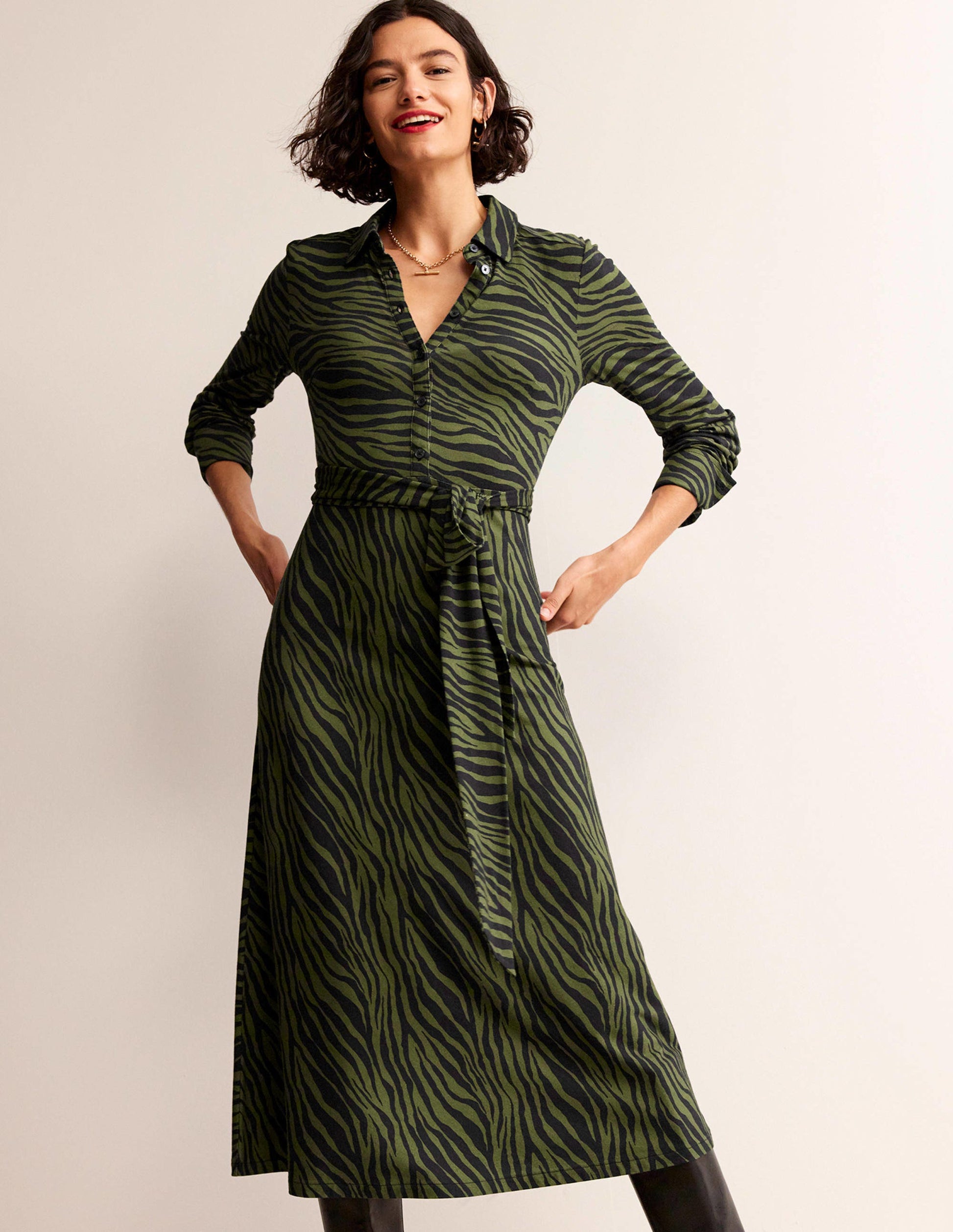 Laura Midi-Hemdblusenkleid aus Jersey-Oregano, Tierstreifen-4
