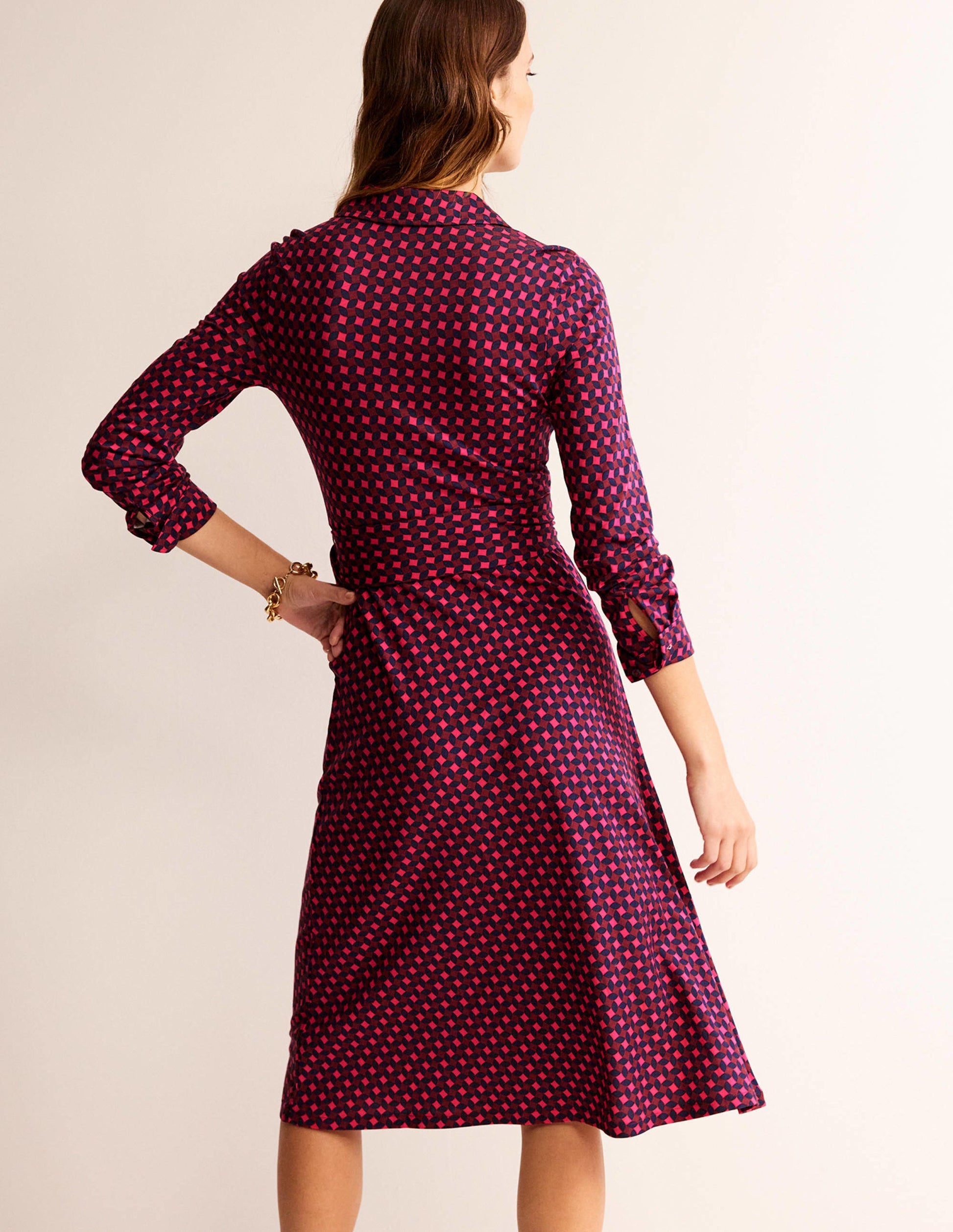 Laura Jersey Midi Shress-Vibrant Pink, Abstract Diamond-3
