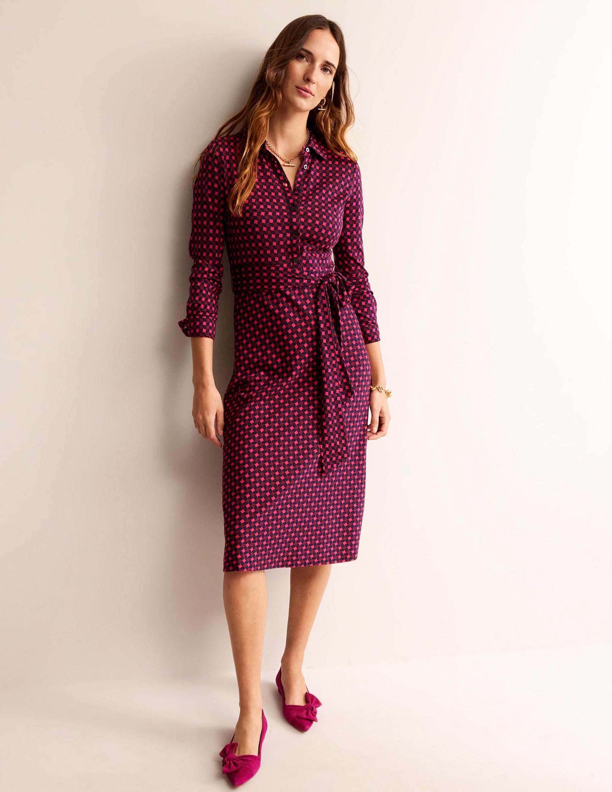 Laura Jersey Midi Shress-Vibrant Pink, Abstract Diamond-4