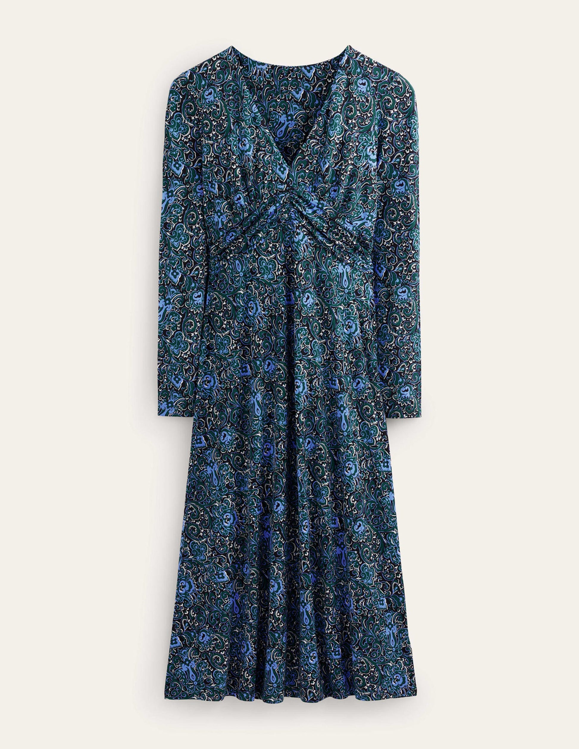 Robe midi Elodie à taille empire-Émeraude nocturne, motif Botanic Terrace-9