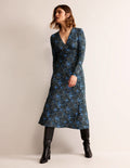 Robe midi Elodie à taille empire-Émeraude nocturne, motif Botanic Terrace