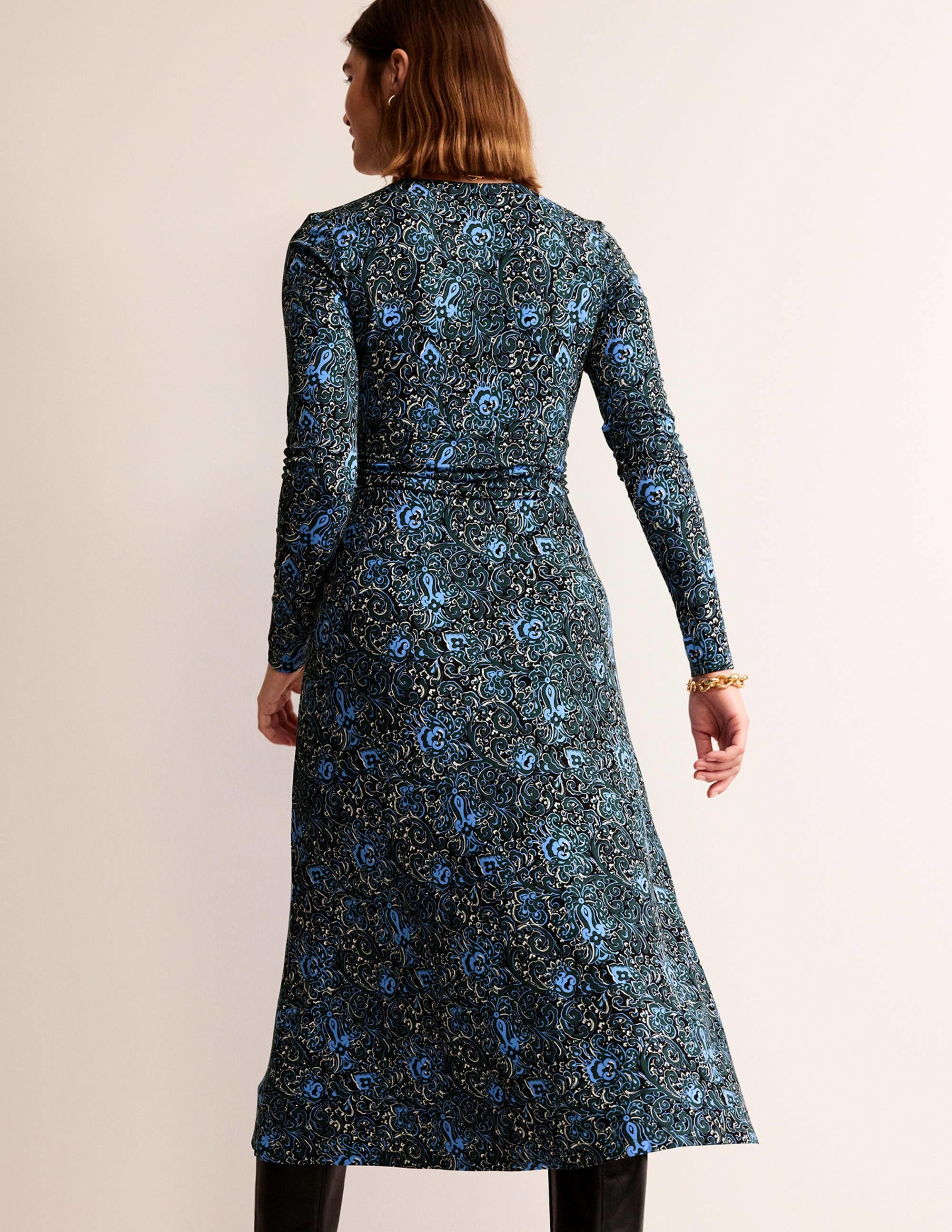 Robe midi Elodie à taille empire-Émeraude nocturne, motif Botanic Terrace - Image 3