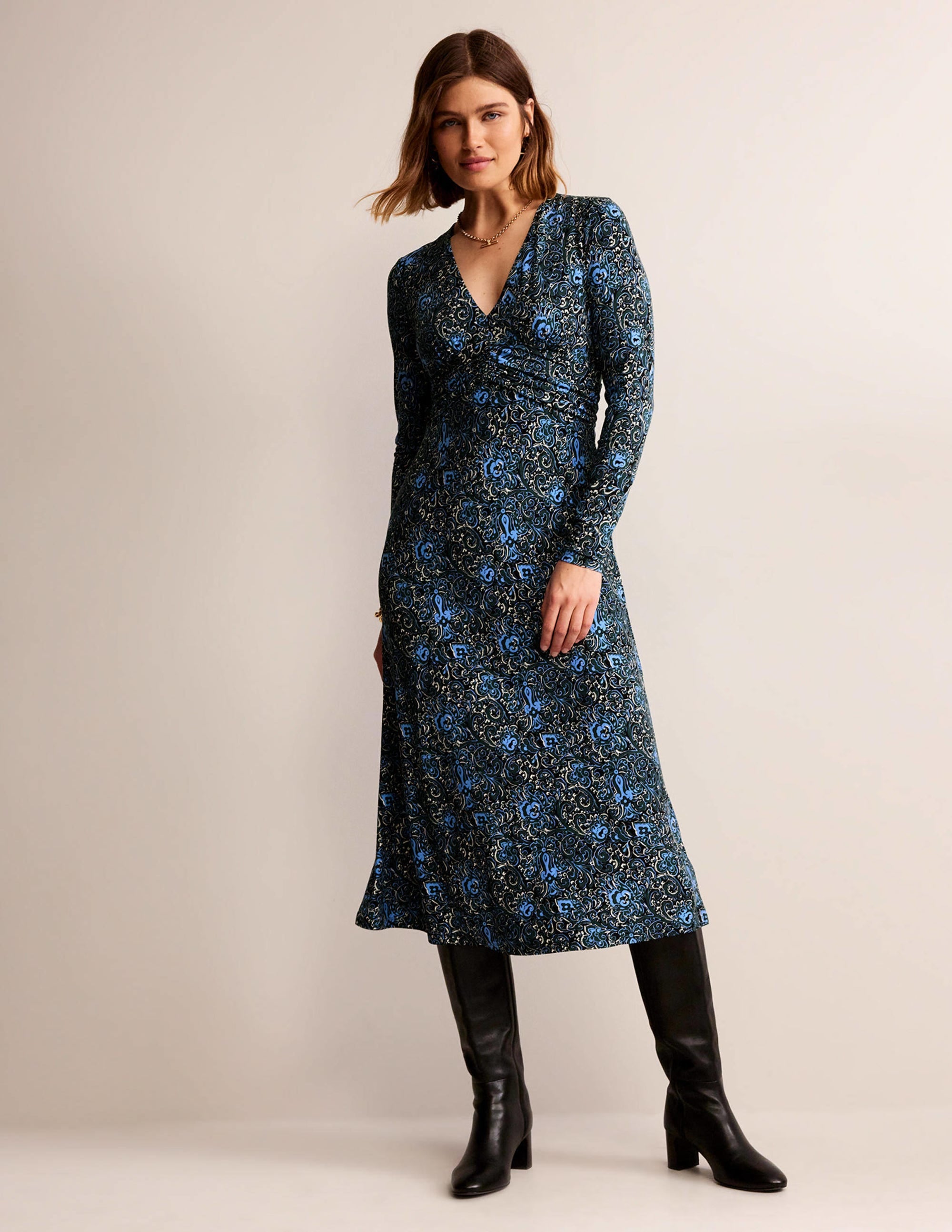 Robe midi Elodie à taille empire-Émeraude nocturne, motif Botanic Terrace - Image 5