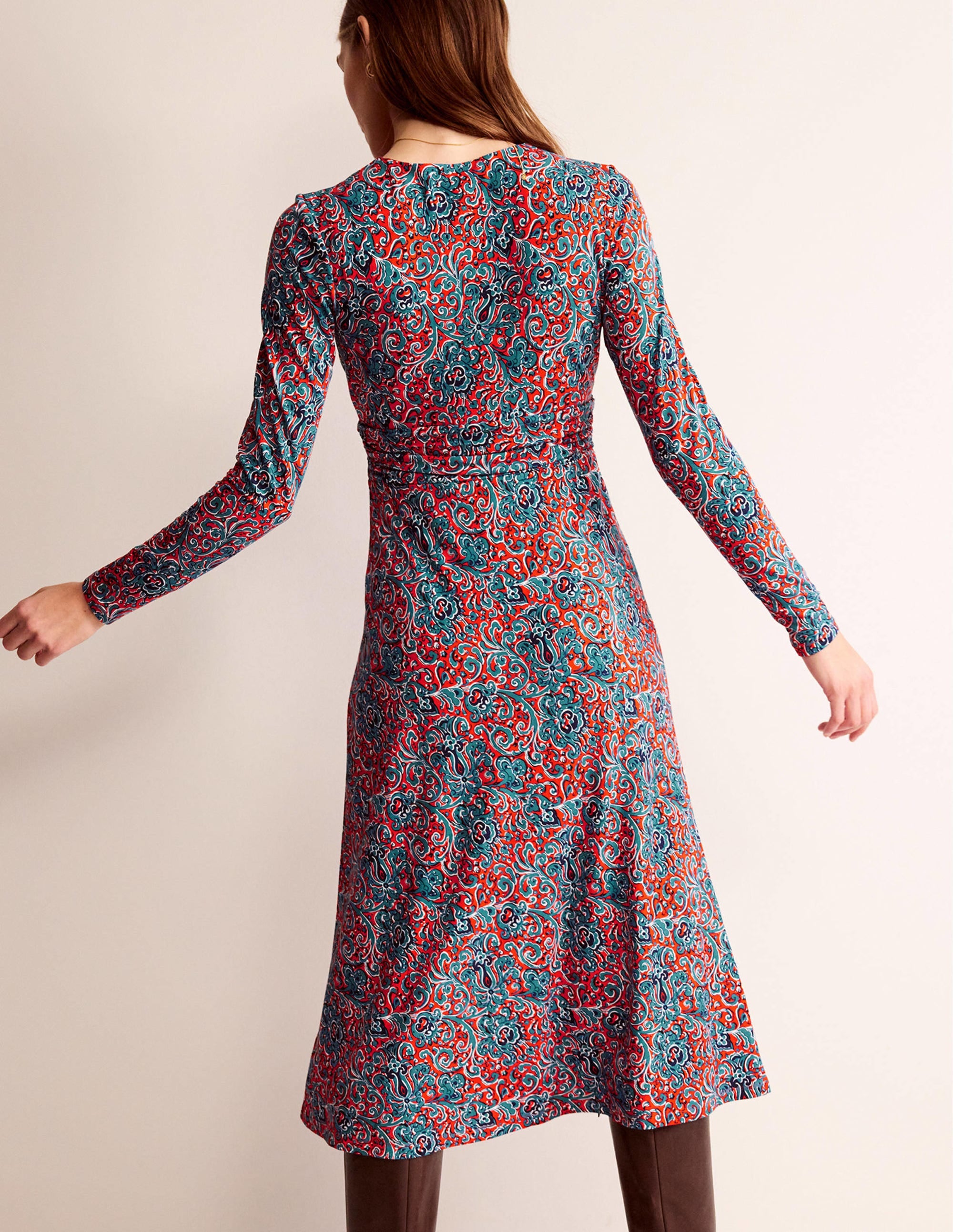 Robe midi Elodie à taille empire-Orange fiesta, motif Botanic Terrace - Image 3