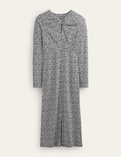 Midikleid in Empire-Form zum Knoten-Schwarz, Lilienzweig-5