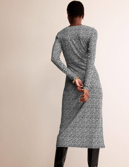 Midikleid in Empire-Form zum Knoten-Schwarz, Lilienzweig-3