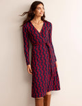 Nina Jersey-Midikleid-Französisches Marineblau, Abstrakt Terrasse