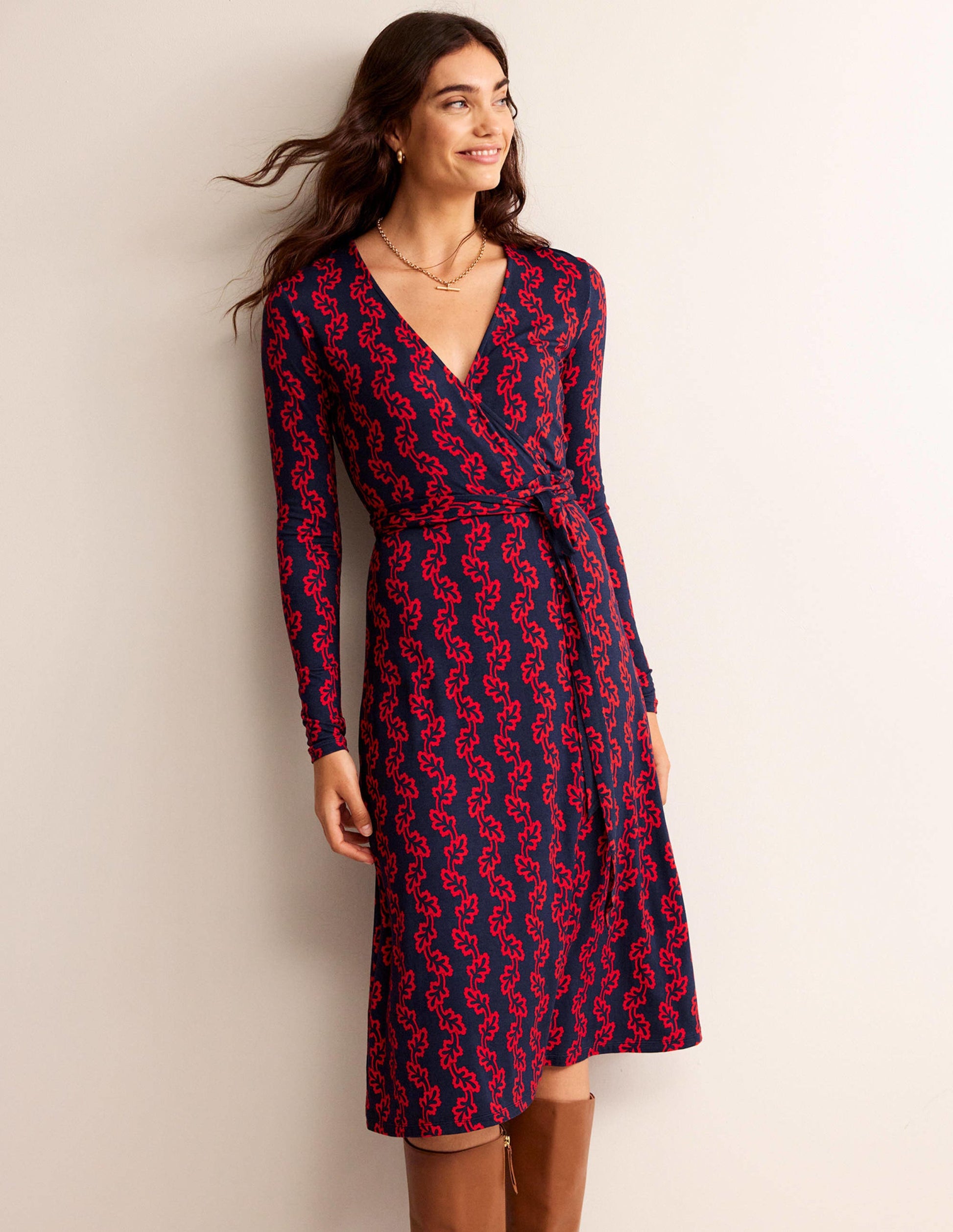 Nina Jersey-Midikleid-Französisches Marineblau, Abstrakt Terrasse-1