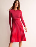 Maria Knitted Midi Dress-Hot Pepper and Crayon Pink