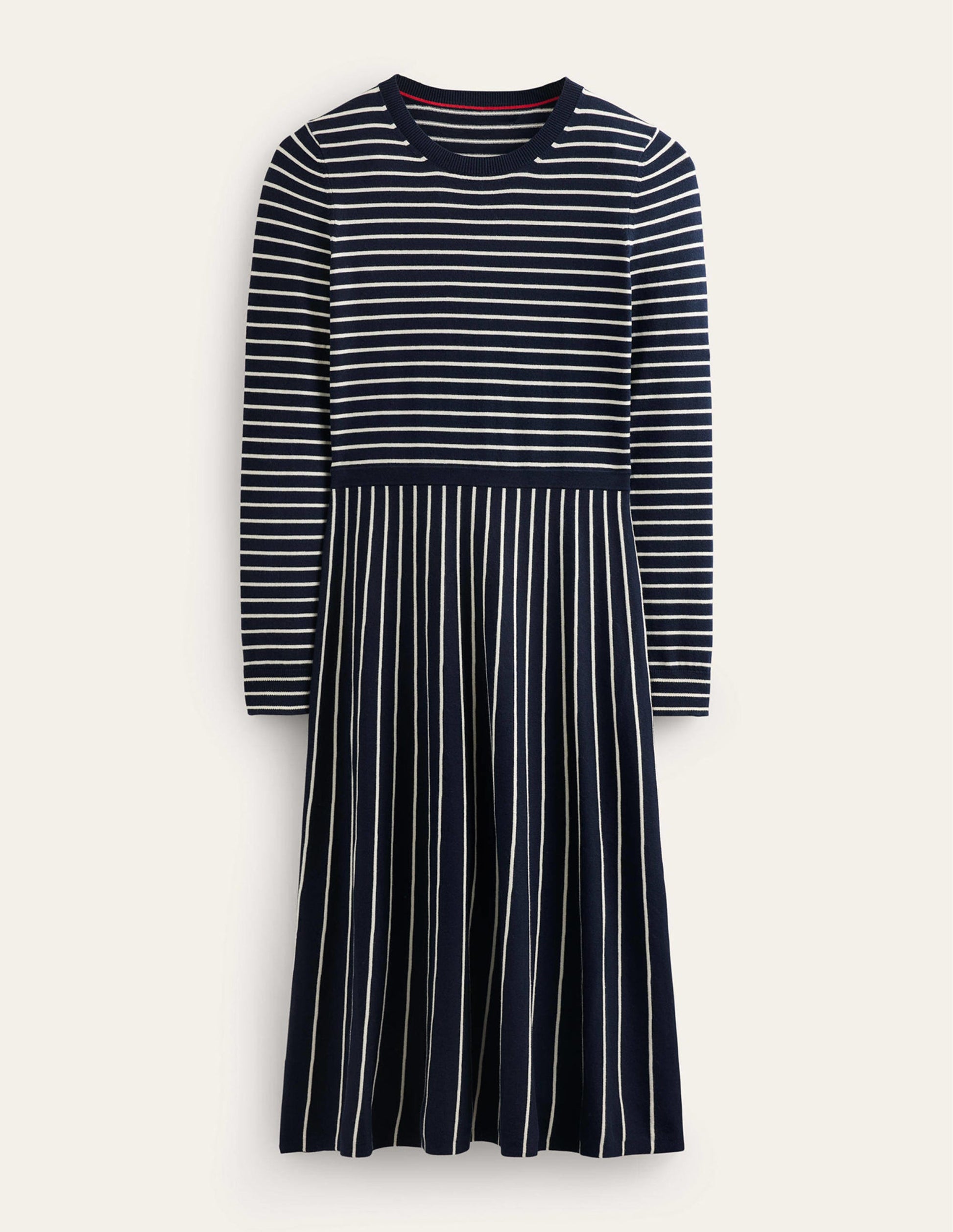 Maria Strick-Midikleid-Marineblau und Naturweiß-10