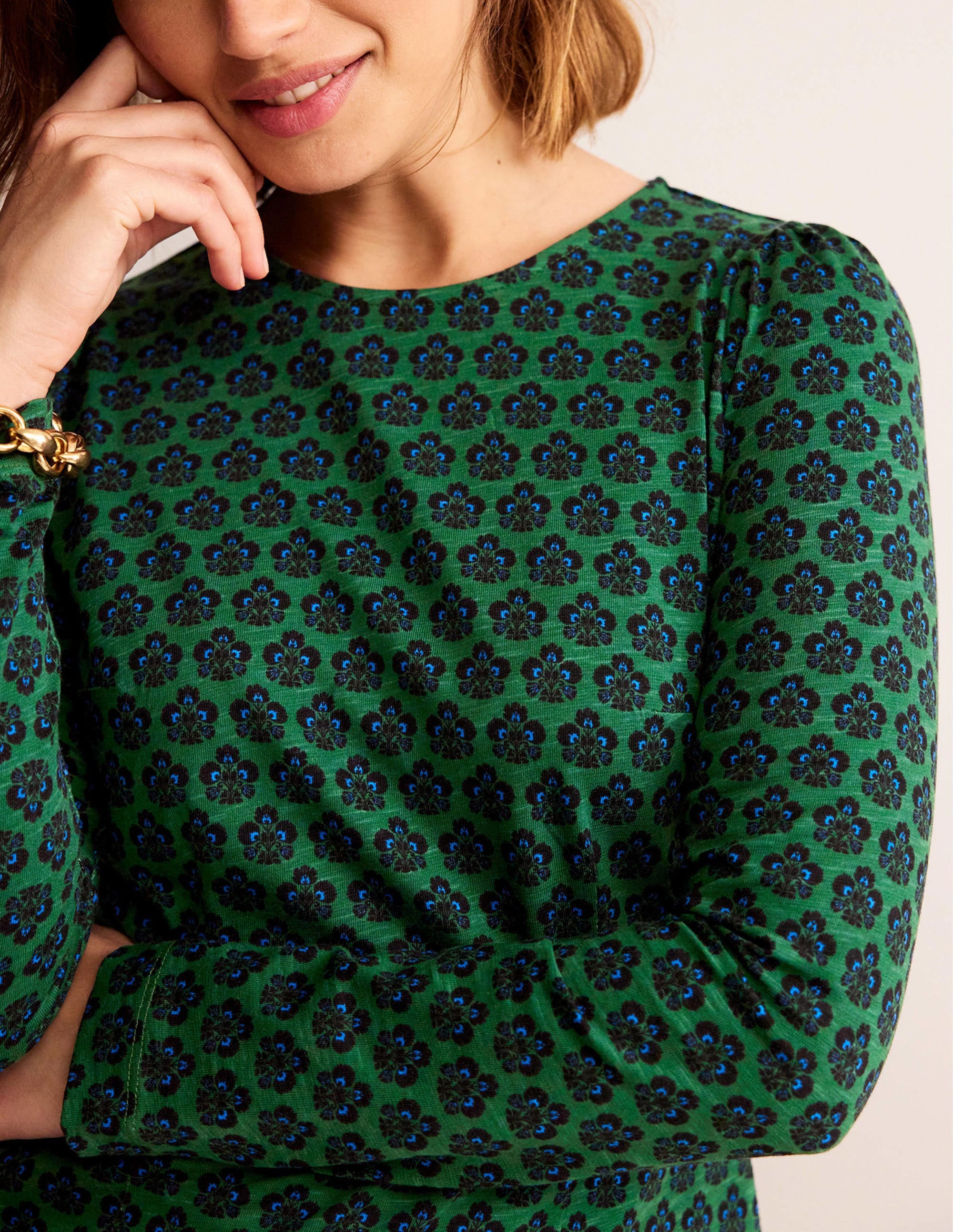 Robe Penelope en jersey-Vert amazone, motif Carnation Stamp - Image 2