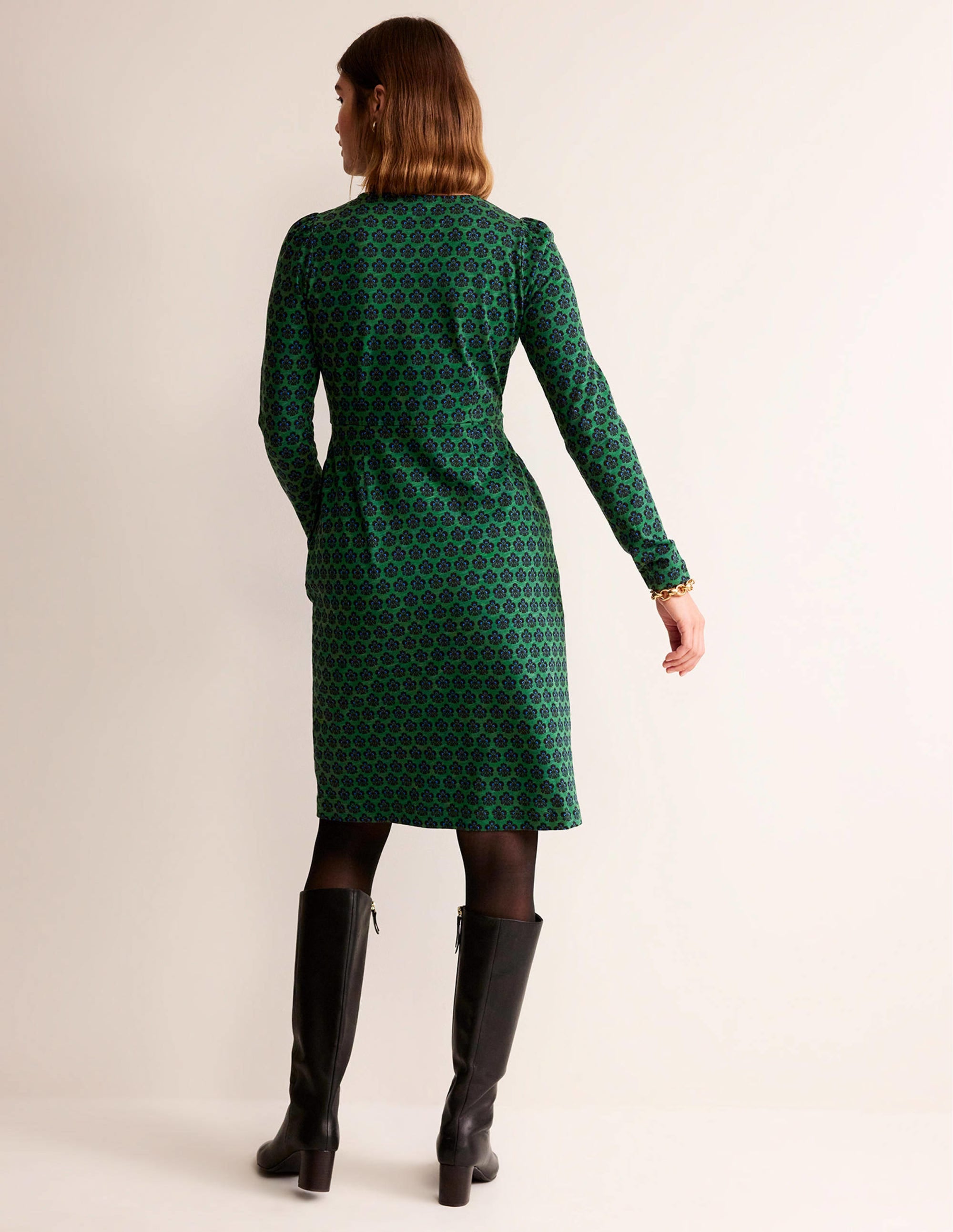 Robe Penelope en jersey-Vert amazone, motif Carnation Stamp - Image 3