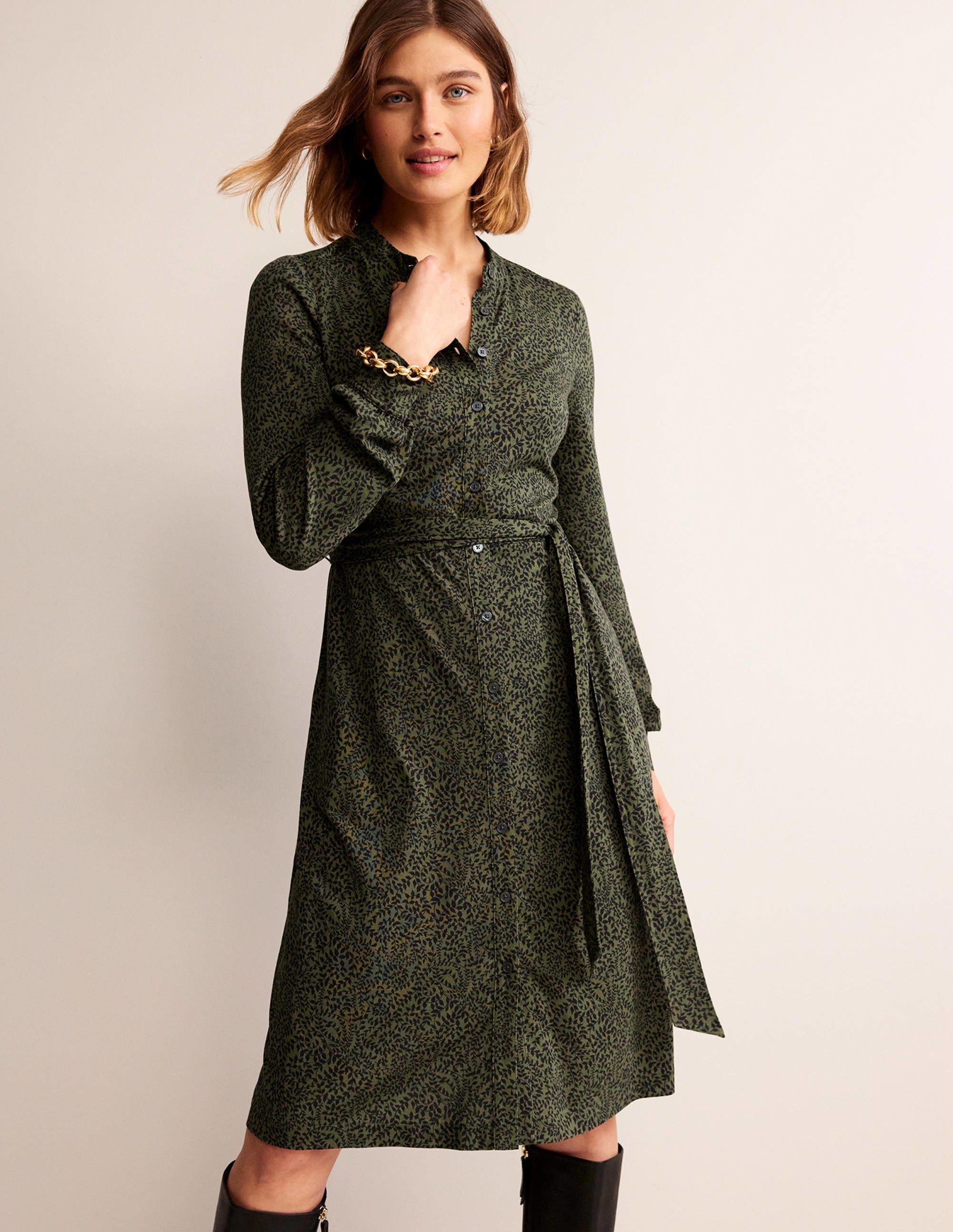 Robe-chemise Julia en jersey-Épicéa, motif Pome Sprig - Image 1