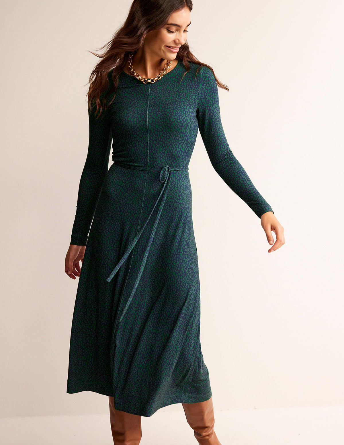 Lucy Jersey-Midikleid-Amazonasgrün, Tierflecken-1